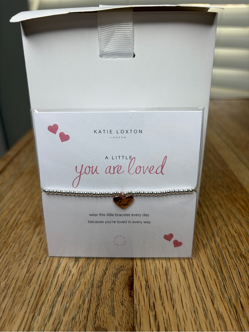 Katie Loxton Silver Beaded Bracelet with Gold Heart Charm - "Loved" - Picture 2 of 2